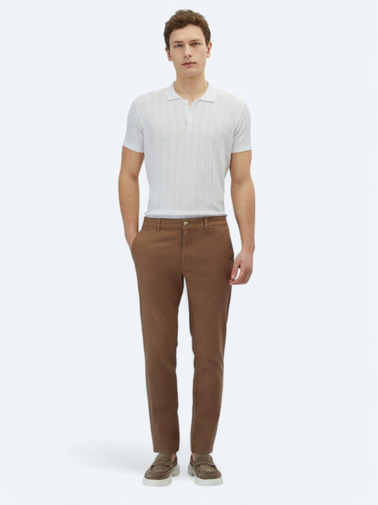 Hellbraune Regular Fit Baumwollhose