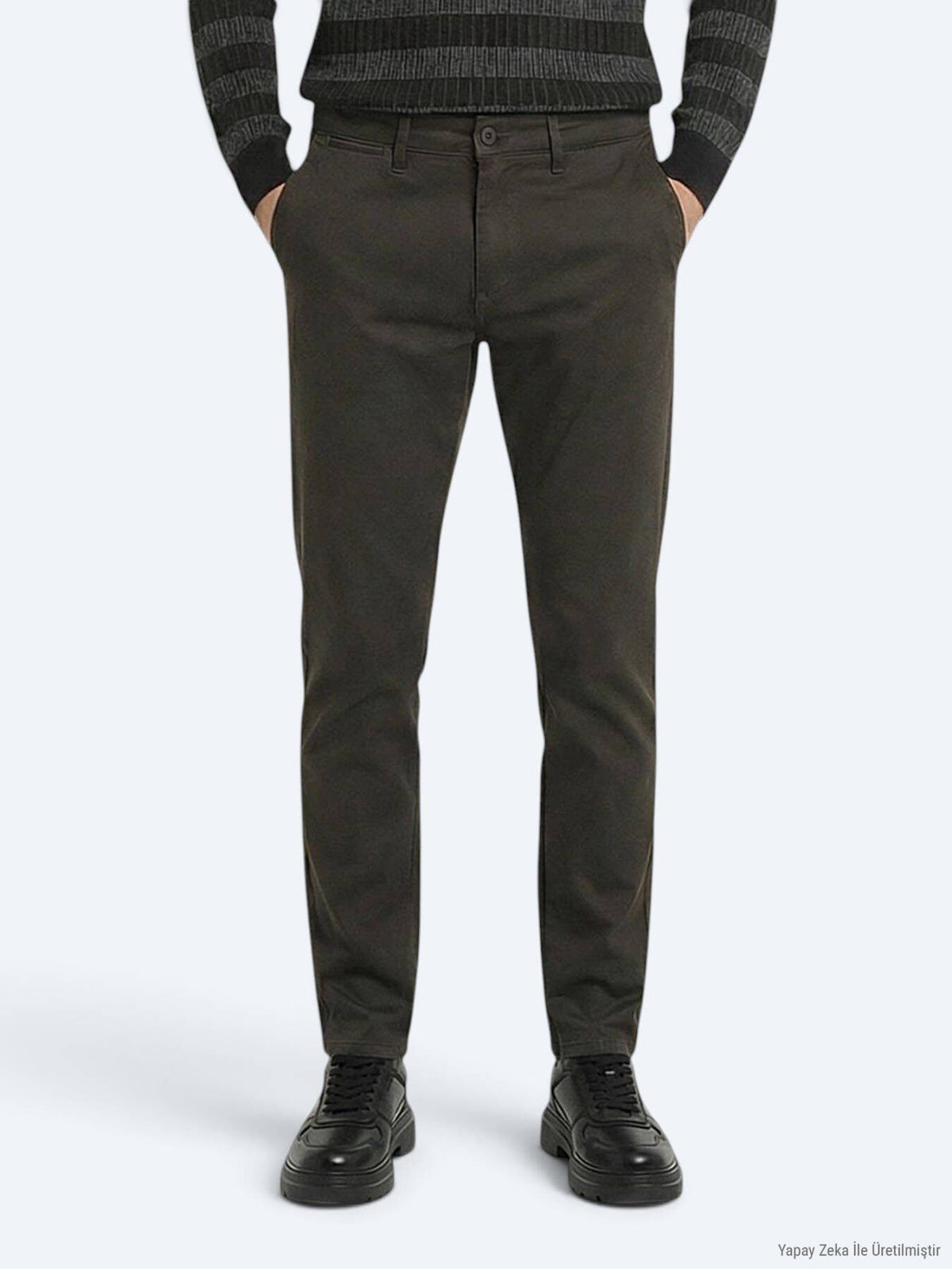 Khaki Webstoff Regular Fit Casual Hose