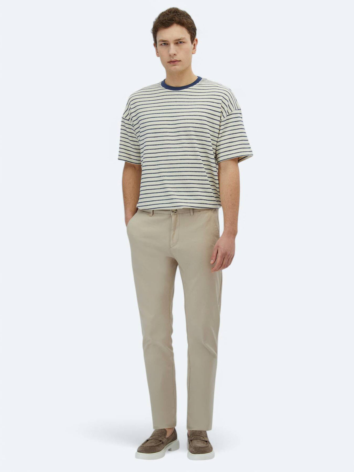Beige Regular Fit Casual Baumwollhose