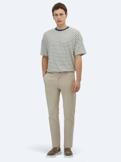 Beige Regular Fit Casual Baumwollhose