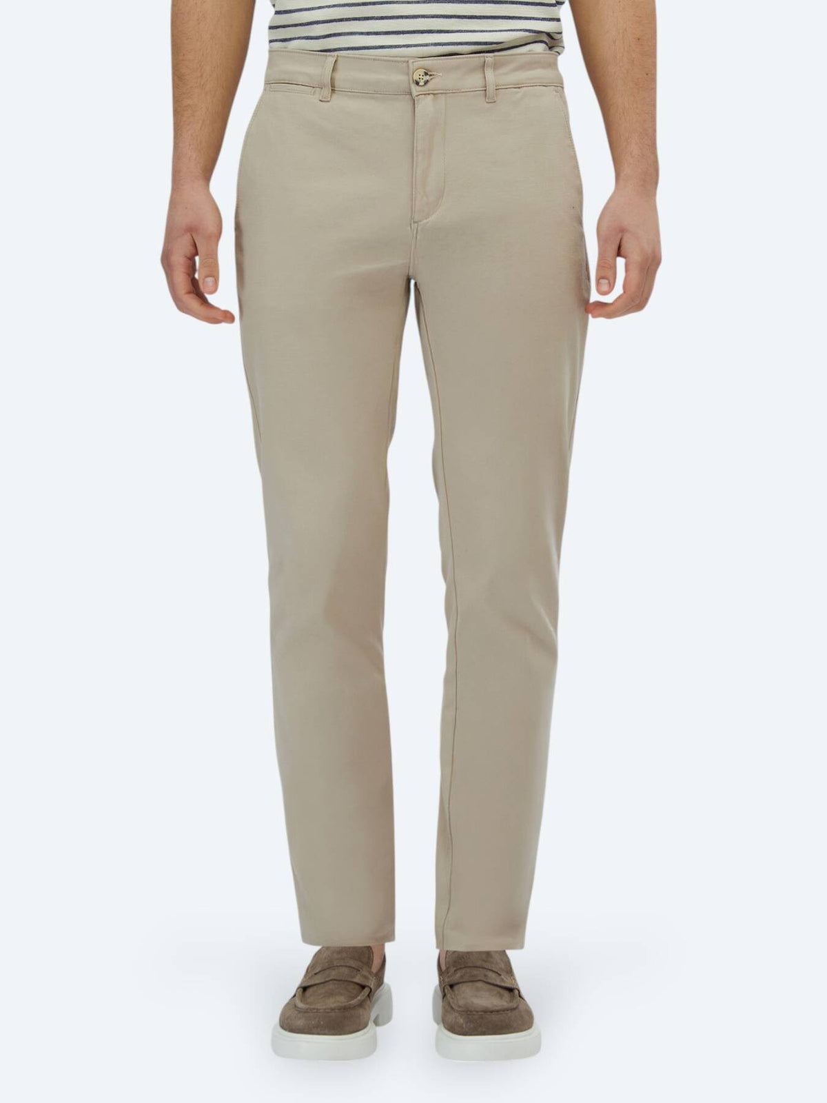 Beige Regular Fit Casual Baumwollhose