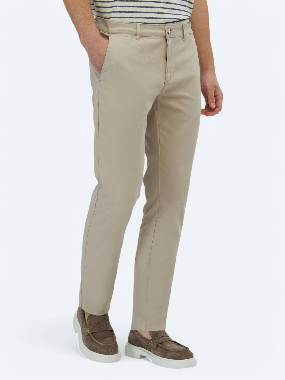 Beige Regular Fit Casual Baumwollhose