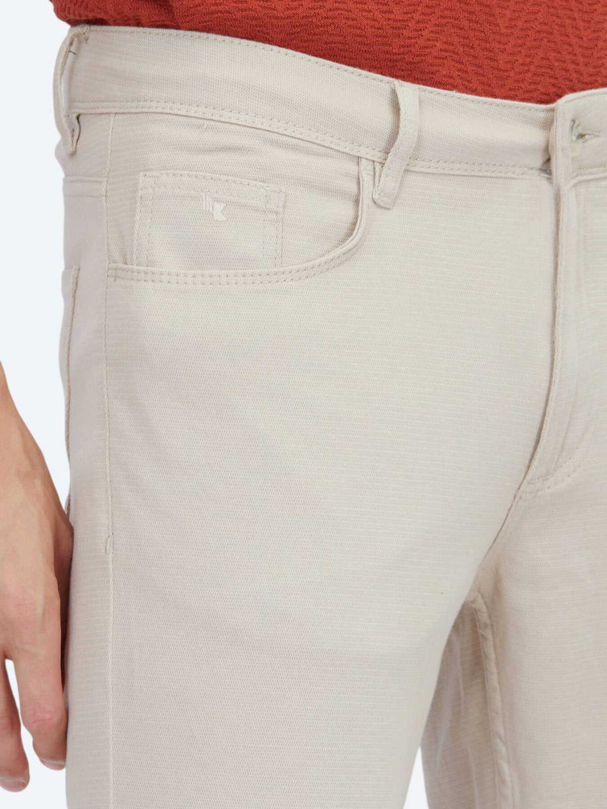 Beige Velours Casual Baumwollhose