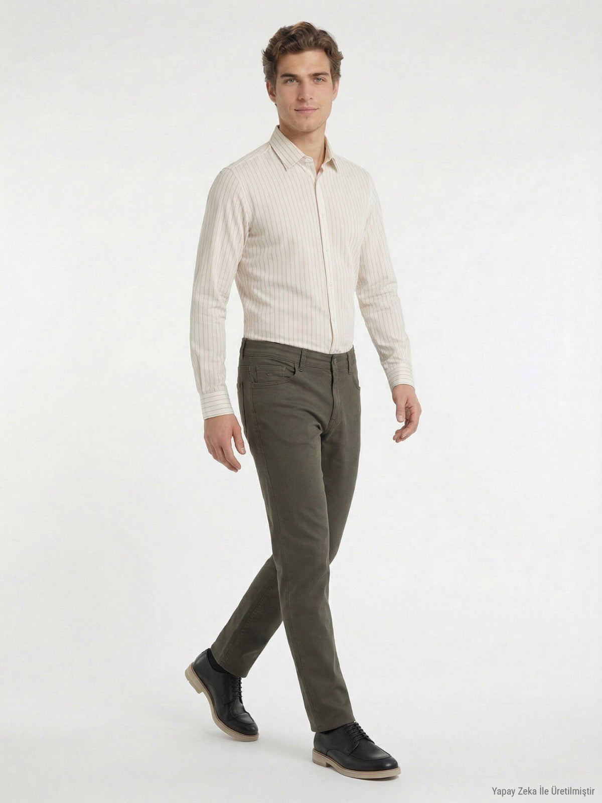 Khaki Velours Casual Baumwollhose