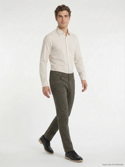 Khaki Velours Casual Baumwollhose