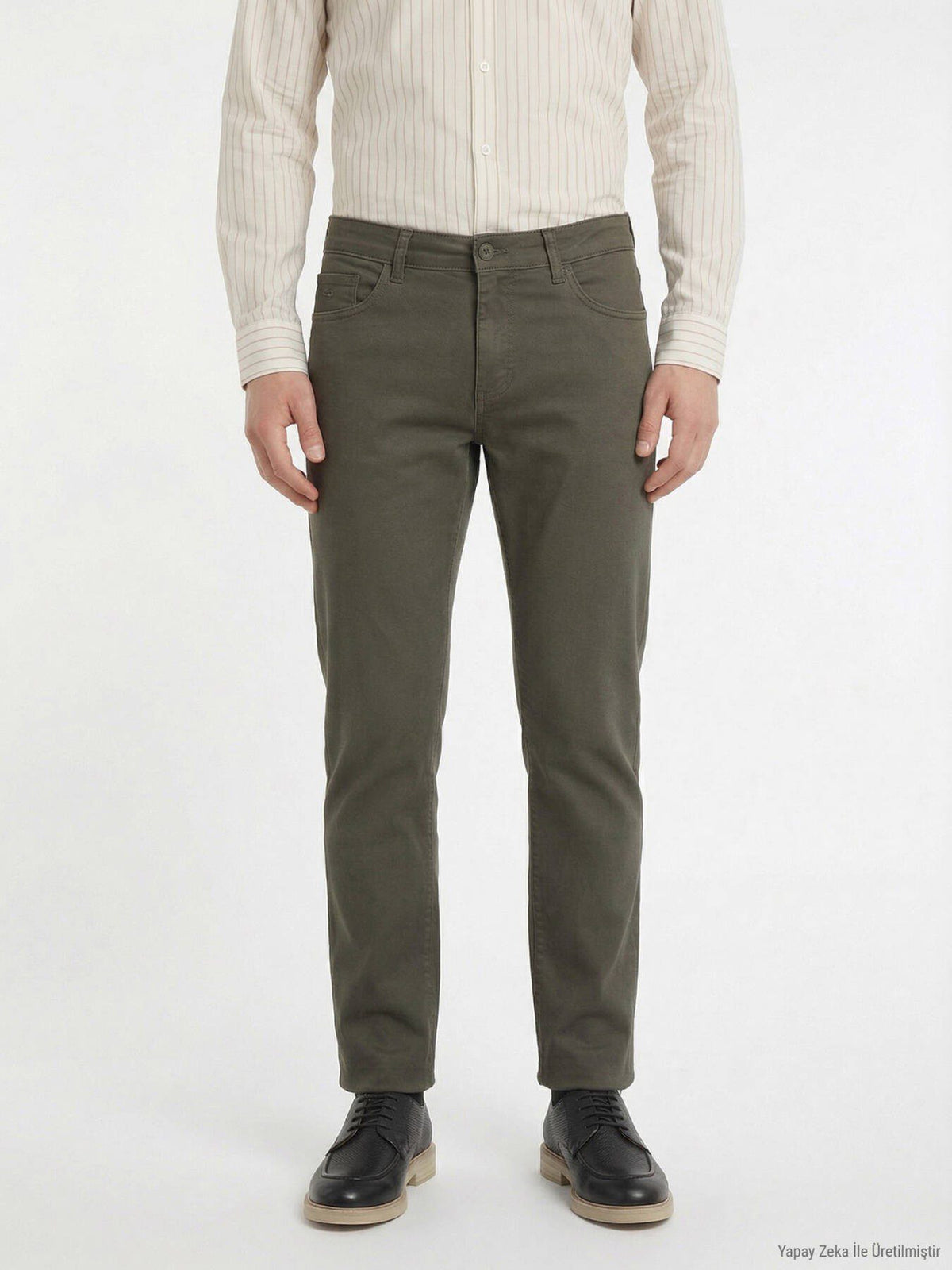 Khaki Velours Casual Baumwollhose