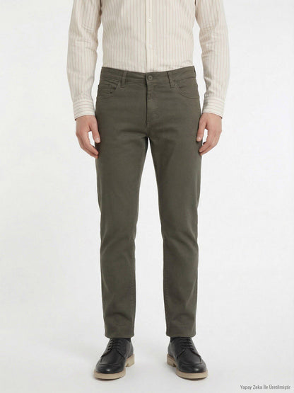 Khaki Velours Casual Baumwollhose