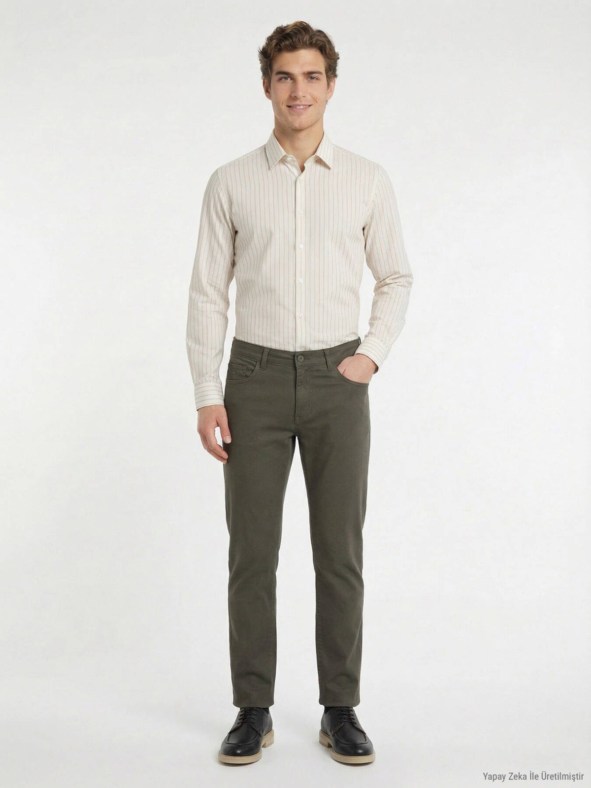 Khaki Velours Casual Baumwollhose