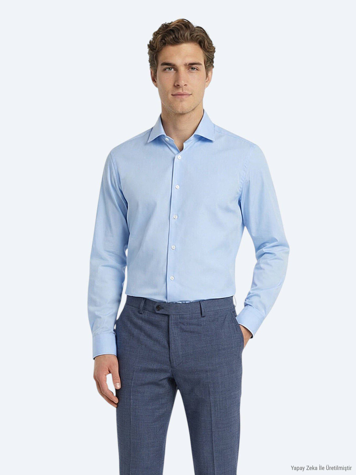 Blaues Klassisches Slim Fit Baumwollhemd