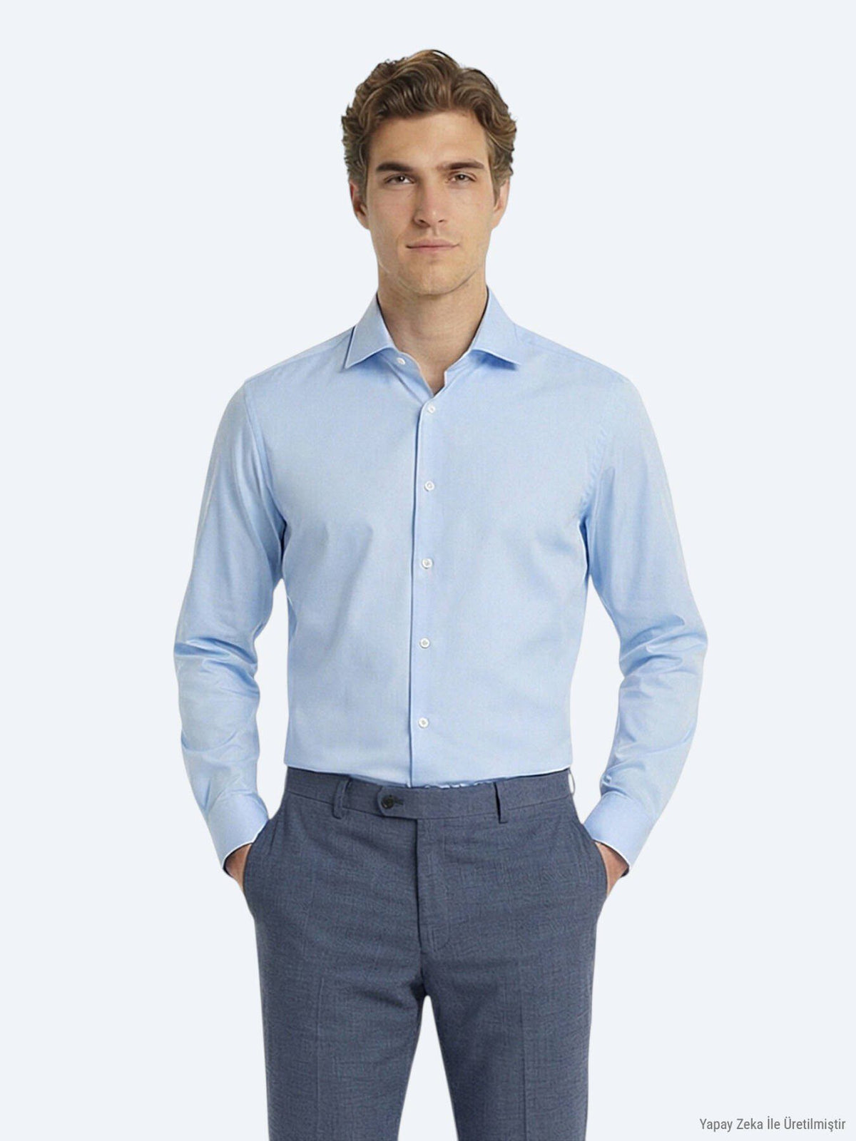 Blaues Klassisches Slim Fit Baumwollhemd