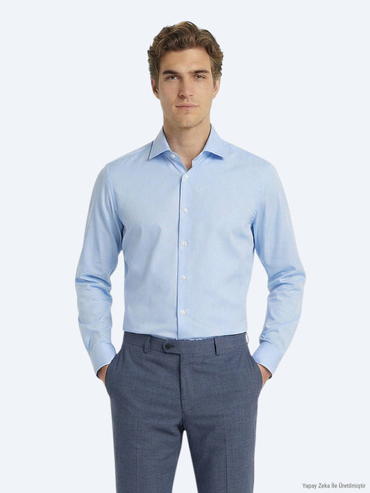 Blaues Klassisches Slim Fit Baumwollhemd