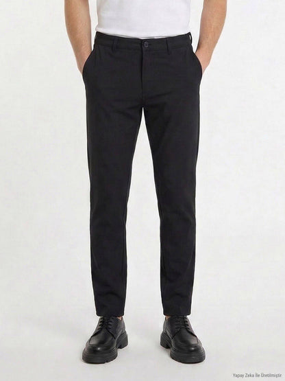 Schwarze Velours Casual-Hose, Slim Fit