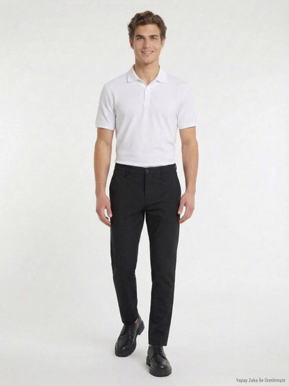 Schwarze Velours Casual-Hose, Slim Fit