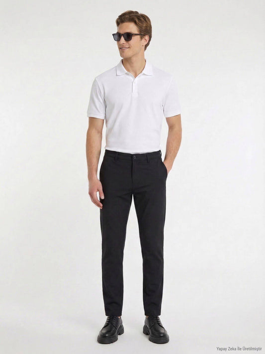 Schwarze Velours Casual-Hose, Slim Fit