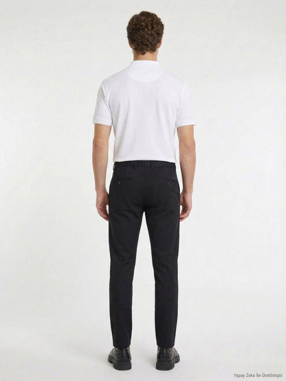 Schwarze Velours Casual-Hose, Slim Fit