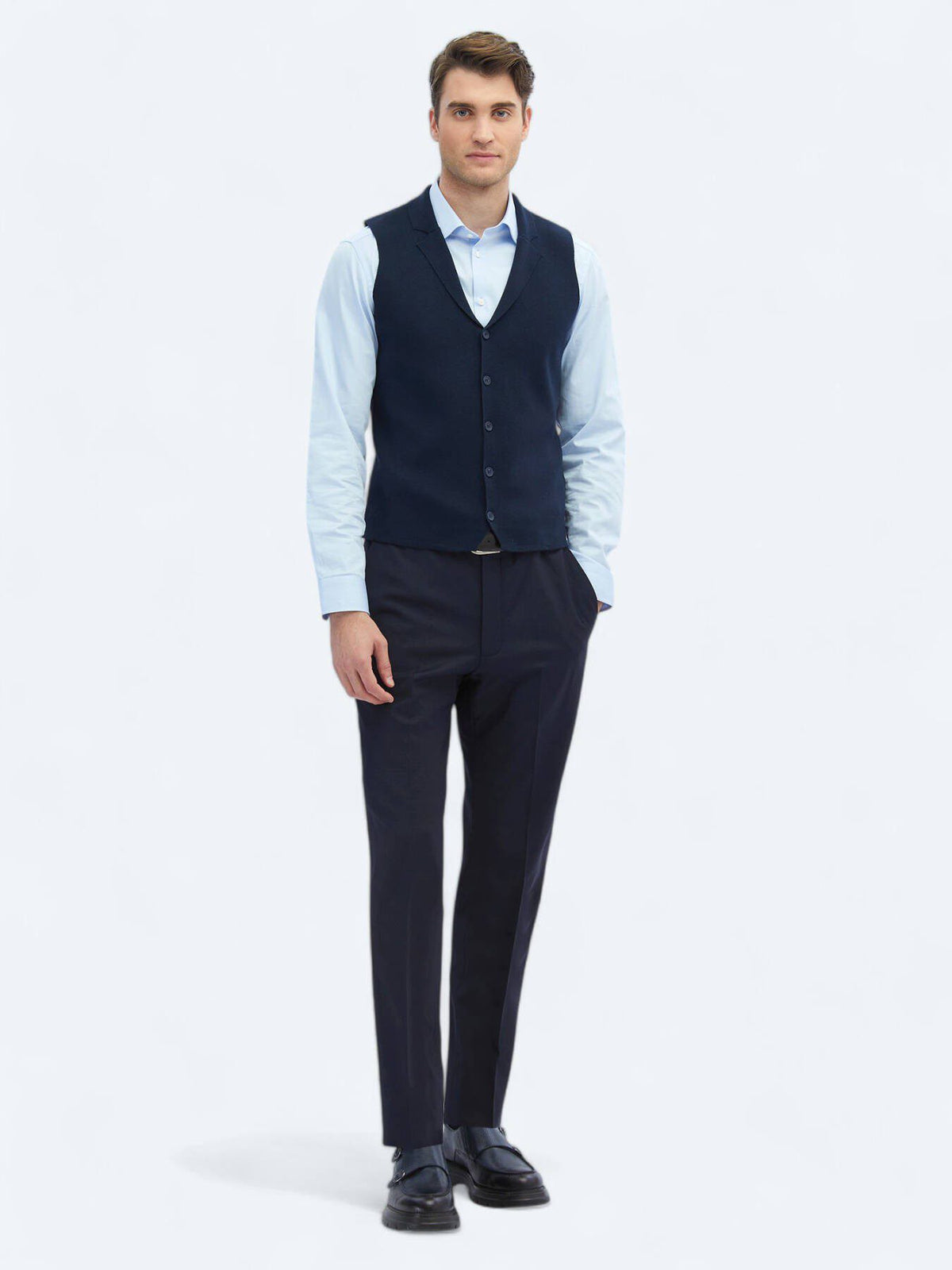Marineblaues Regular Fit Strickweste