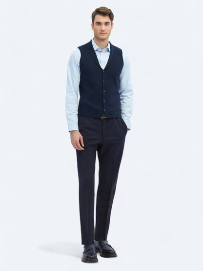 Marineblaues Regular Fit Strickweste