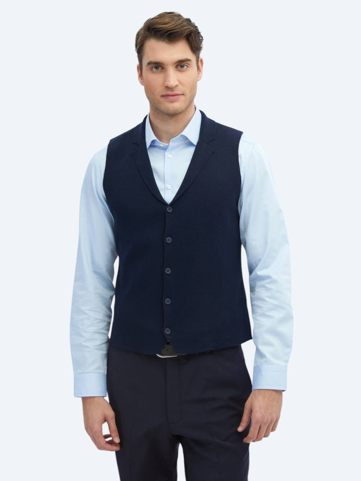 Marineblaues Regular Fit Strickweste