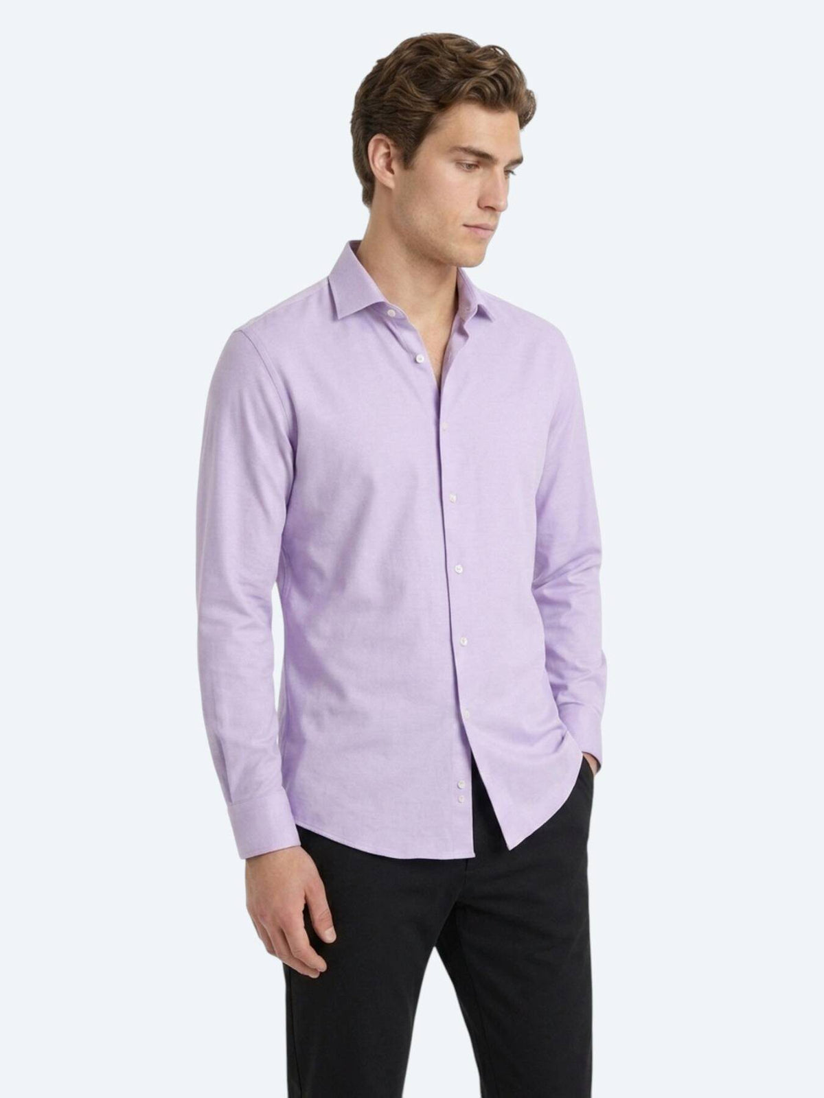Lila Schlichtes Slim Fit Baumwollhemd