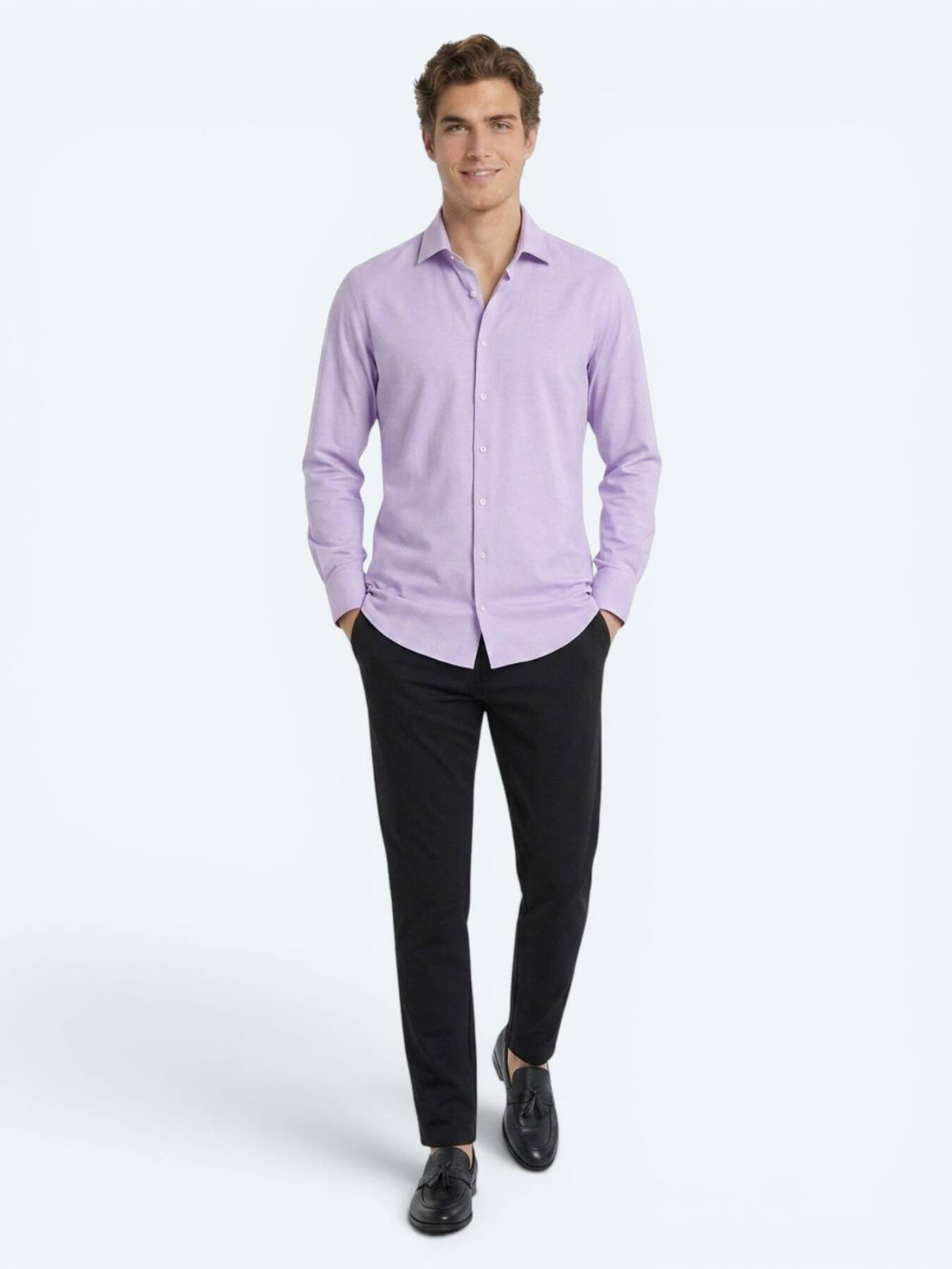 Lila Schlichtes Slim Fit Baumwollhemd