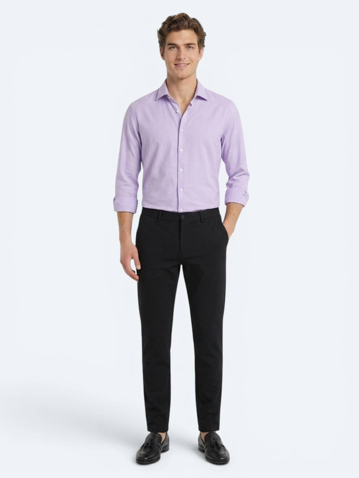 Lila Schlichtes Slim Fit Baumwollhemd
