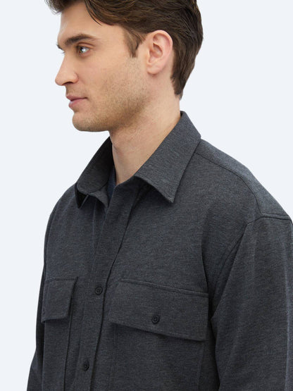 Kohlefarbiges Oversize Strickshirt aus Baumwolle