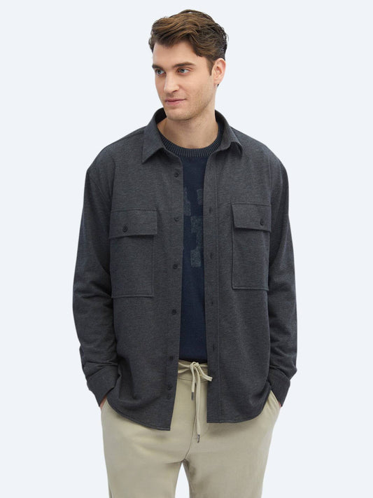 Kohlefarbiges Oversize Strickshirt aus Baumwolle