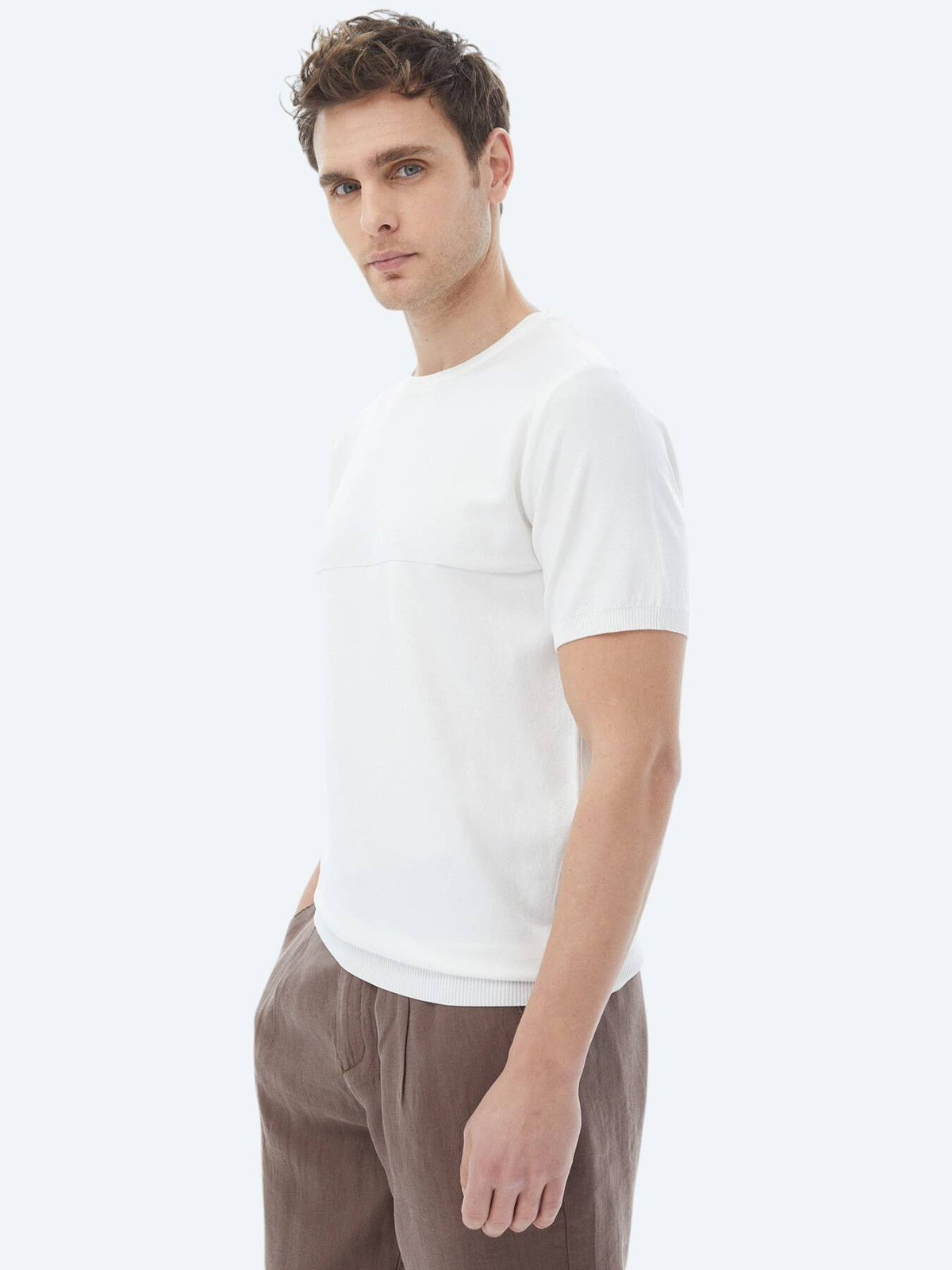 Reverse-Strick-Strickpullover mit Rundhalsausschnitt