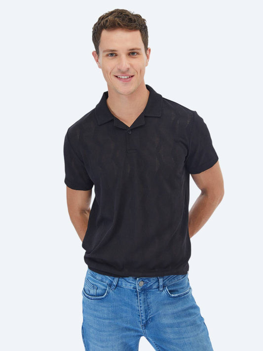 Jacquard-T-Shirt mit kubanischem Kragen