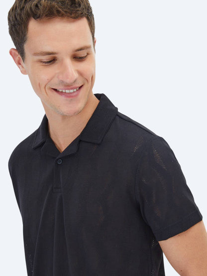 Jacquard-T-Shirt mit kubanischem Kragen