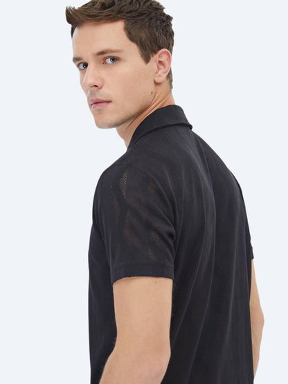 Jacquard-T-Shirt mit kubanischem Kragen