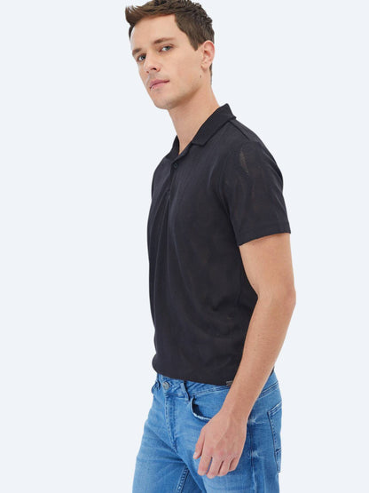 Jacquard-T-Shirt mit kubanischem Kragen