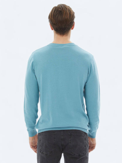 Strickpullover aus Baumwollmischung mit Rundhalsausschnitt und schlichtem Strick