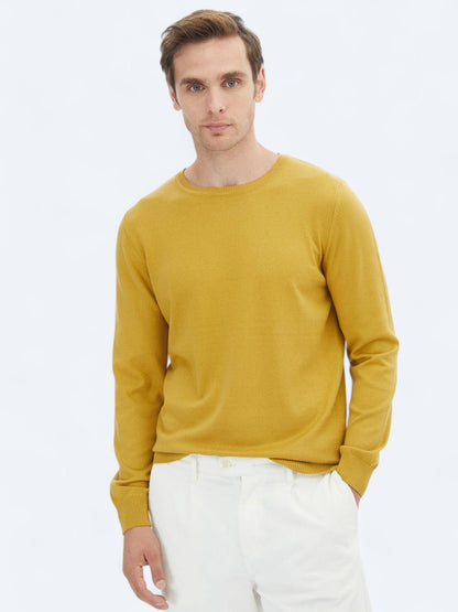 Strickpullover aus schlichter Baumwollmischung mit Rundhalsausschnitt