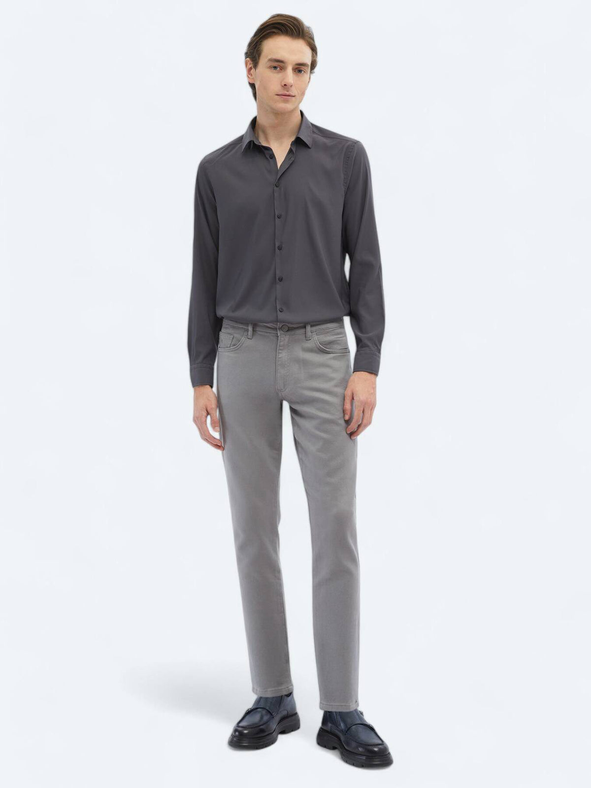 Lässige, gewebte Slim-Fit-Hose aus Baumwollmischung