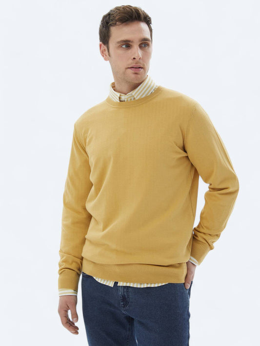 Strickpullover aus Wollmischung mit Rundhalsausschnitt und schlichtem Strick