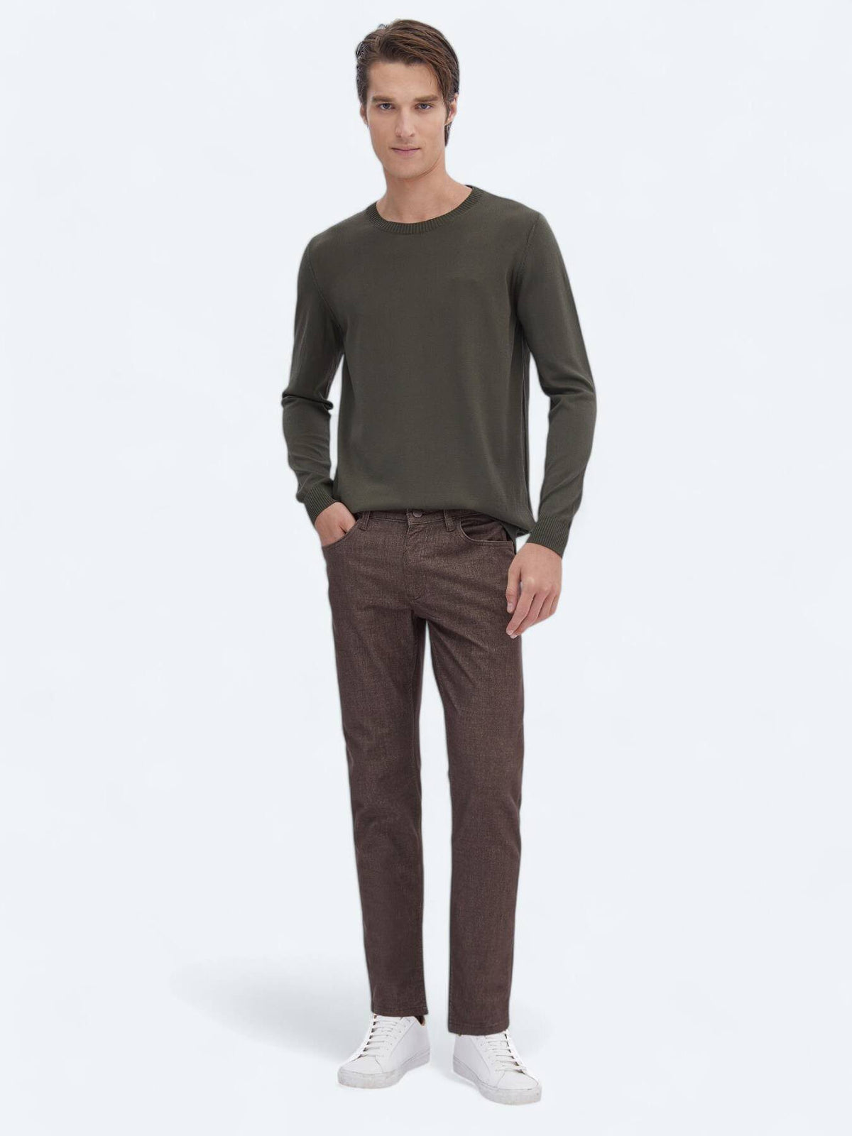 Lässige, gewebte Slim-Fit-Hose aus Baumwollmischung