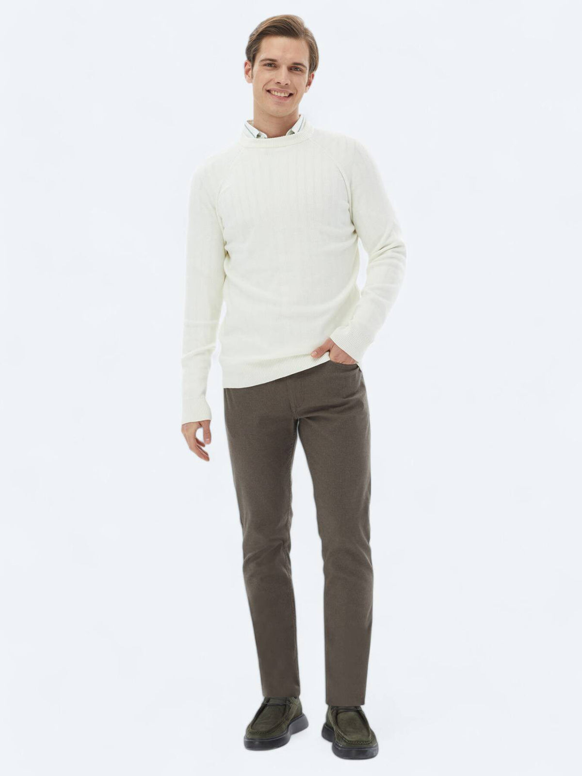 Gemusterter Strickpullover mit Rundhalsausschnitt
