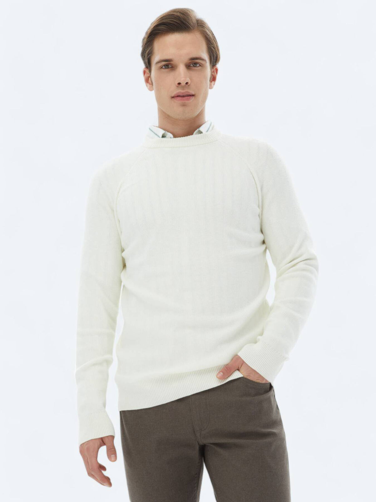Gemusterter Strickpullover mit Rundhalsausschnitt