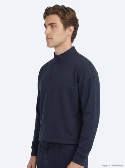 Marineblaues Rollkragen Sweatshirt