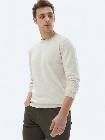 Strickpullover aus Wollmischung mit Rundhalsausschnitt und schlichtem Strick