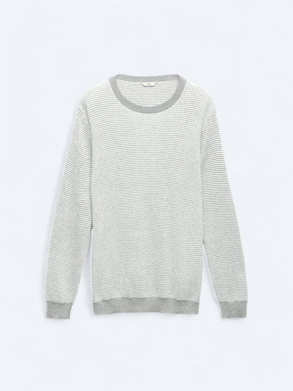 Gemusterter Strickpullover aus Baumwollmischung mit Rundhalsausschnitt