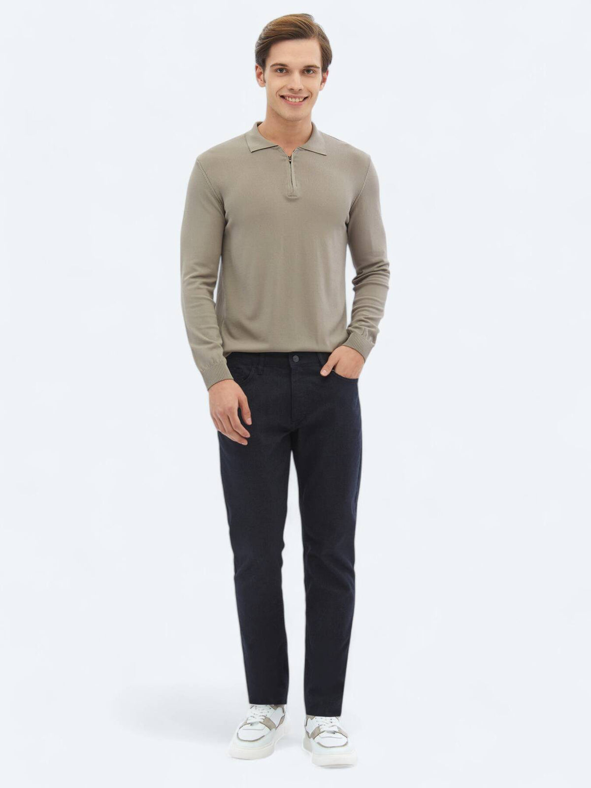 Lässige, gewebte Slim-Fit-Hose aus Baumwollmischung