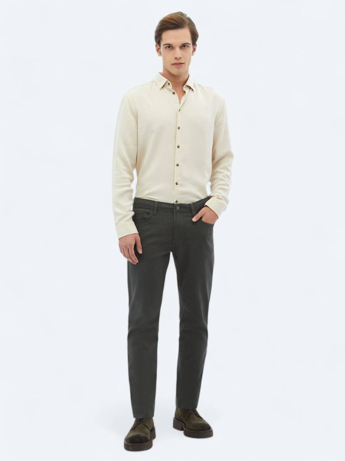 Lässige, gewebte Slim-Fit-Hose aus Baumwollmischung