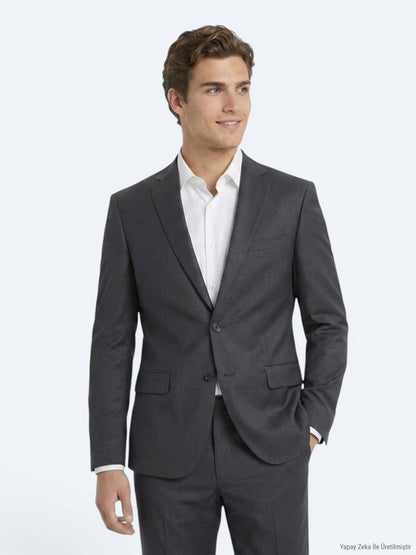 Kohlenstoff Anzug aus Wollmix Regular Fit
