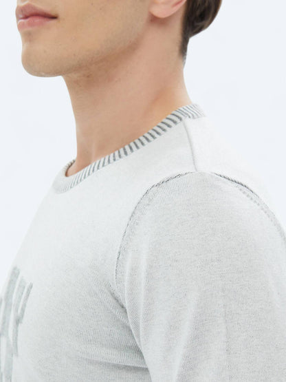 Gemusterter Strickpullover aus Baumwollmischung mit Rundhalsausschnitt