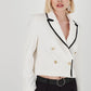 Herita Glitter Striped Double Breasted Collar 4-Button Jacket Beige