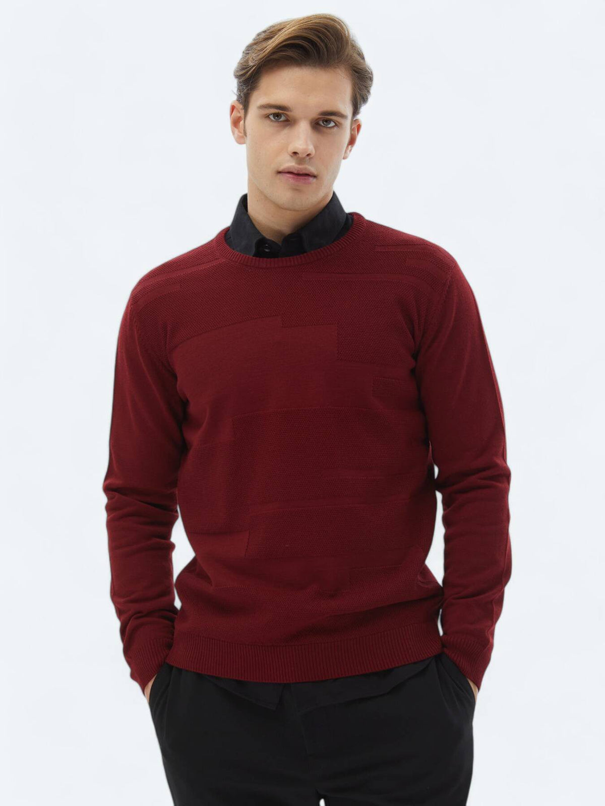 Strickpullover aus Jacquard-Wollmischung mit Rundhalsausschnitt