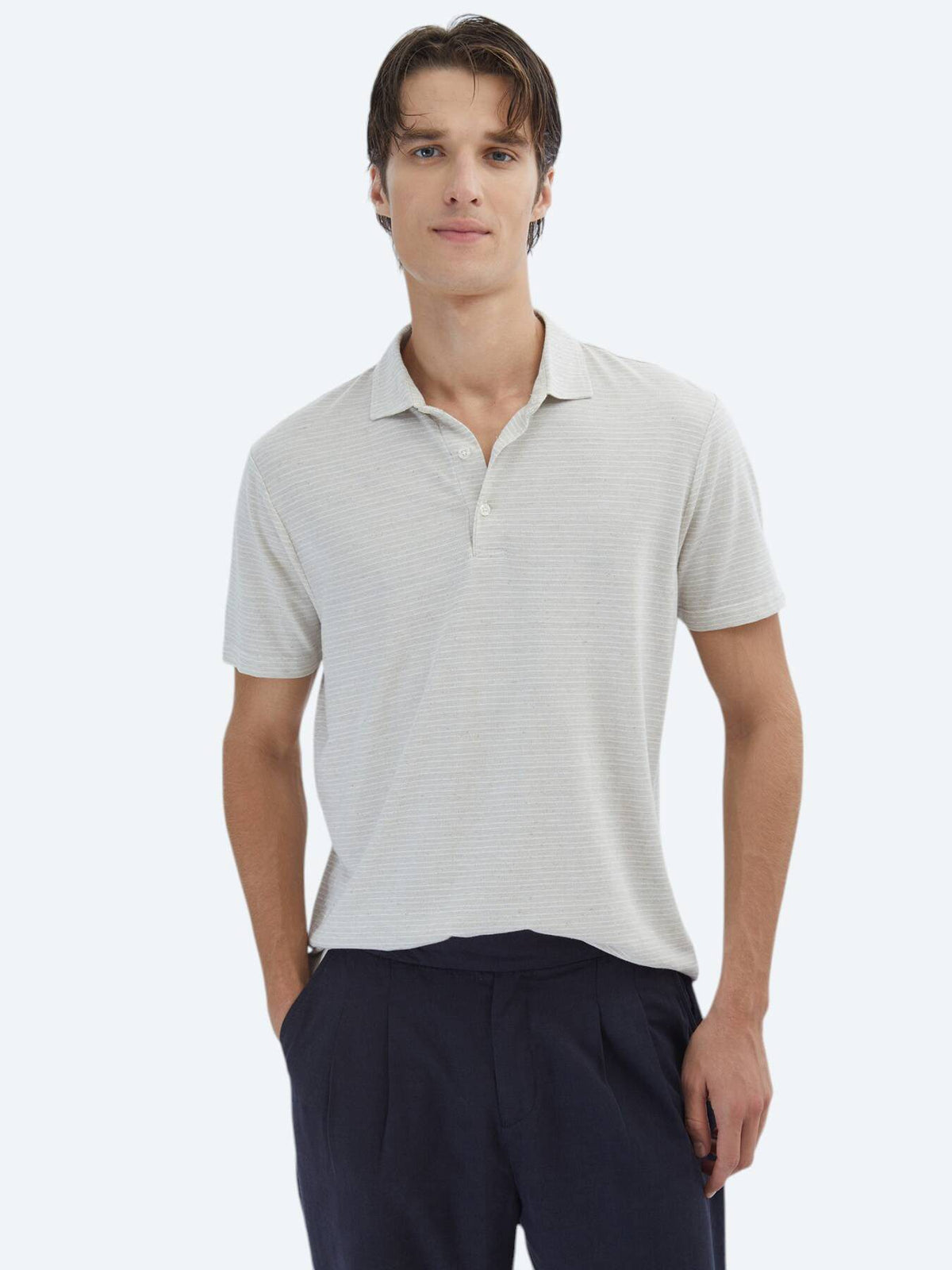 Gestreiftes Baumwollmischung Polo-Hals T-Shirt