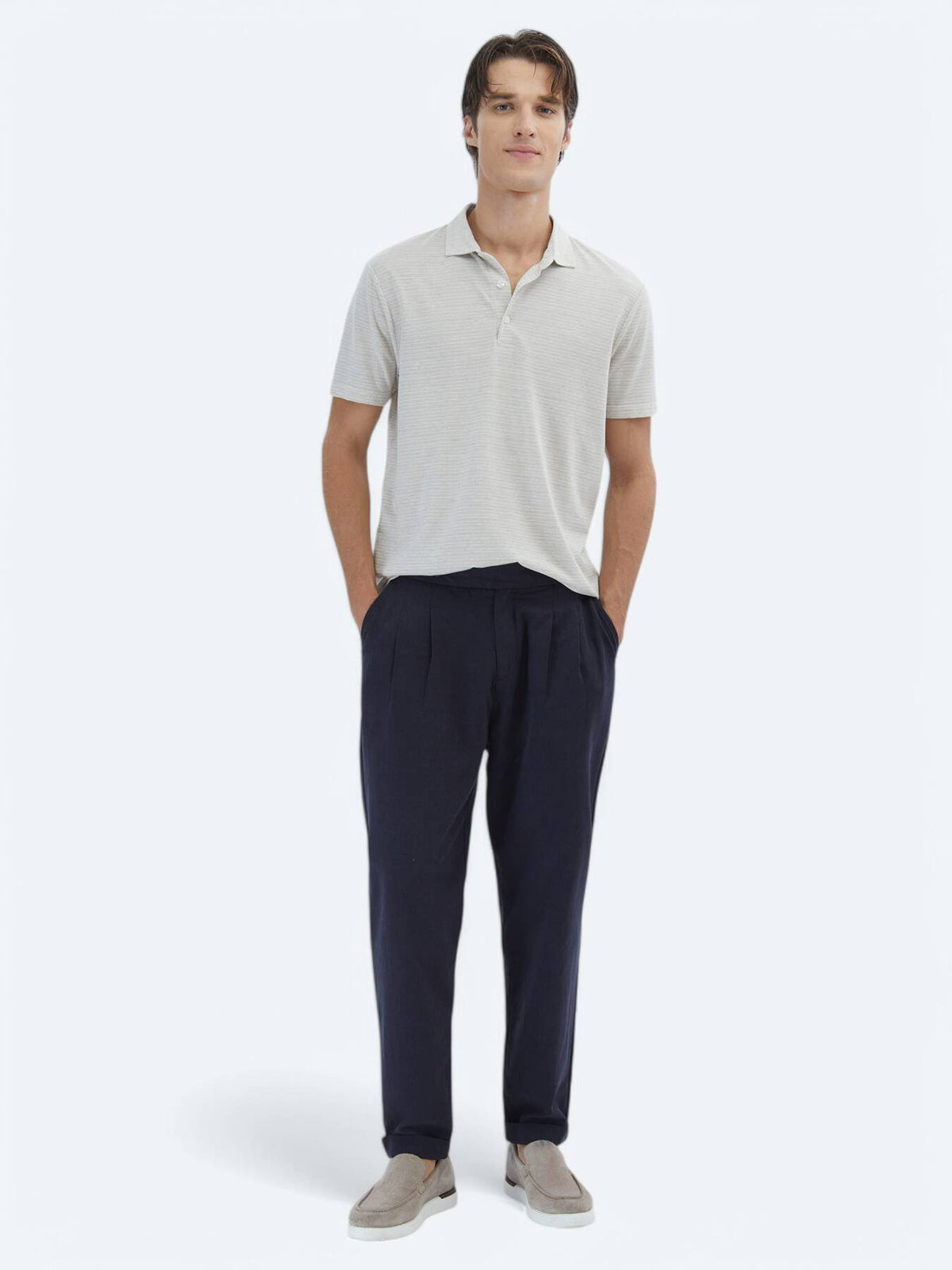 Gestreiftes Baumwollmischung Polo-Hals T-Shirt